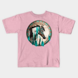 Western Horse Tribal Turquoise Stripe Design for Boys Men Kids T-Shirt